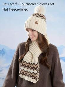 3pcs/2pcs Women Jacquard Hat, Scarf And Gloves Set, Thick Knitted Warm Winter Hat, Neck Warmer Scarf, Christmas Gift For Women, Autumn/Winter Skiing, Cycling, Hiking, Mountaineering Accessories, Christmas Present Valentines Gift - Multicolor - View 13