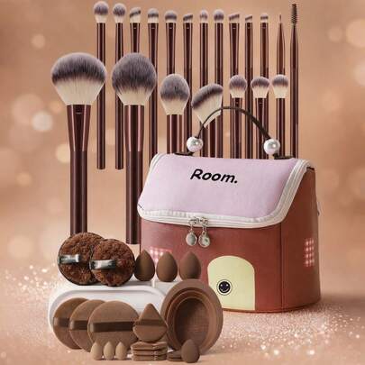 40/19/1件套化妆刷套装，包含化妆包、化妆海绵、卸妆粉扑、眼影刷、眉刷、粉底刷、散粉刷、腮红刷、遮瑕刷和高光刷，采用超柔软优质合成毛，适合日常面部彩妆。套装包含化妆刷、化妆刷套装、全套化妆工具、化妆刷套装、化妆礼品套装、套装、赠品、专业化妆刷、全套化妆工具。