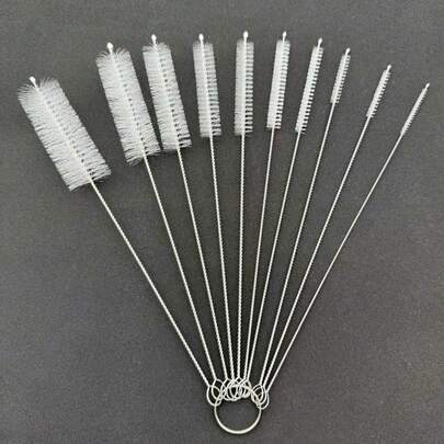 10件套多功能清洁刷套装，包含各种尺寸的刷子（10种尺寸），厨房瓶刷、长吸管刷、小瓶刷、吸管刷、管道清洁刷，用于清洁水壶和难以触及的角落和缝隙。