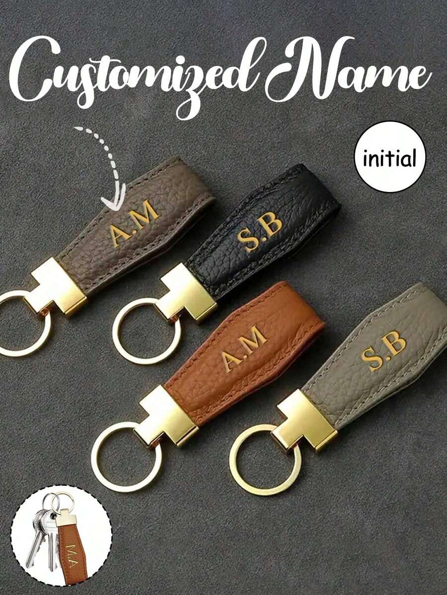 Customized Initial Keychain, Luxury Faux Leather Car Keychain, Customized Name Keychain, Men And Women'S Fashion Accessory, Single, Decorative, Climbing Hook Design, Perfect For Birthday Gifts, , Colorful, Cute, Adorable, Funny, Kawaii, Y2k, Stylish, Unisex, Casual, Custom, Personalized, Unique, Ideal Gifts For Him, Ideal Gifts Junior High School Students