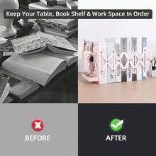 A Complete Set Of Sturdy Multi-Purpose Retractable Bookends With Pen Holder Hooks And Storage Boxes, A Set Of 6 Foldable Space-Saving Desktop Bookshelves, Durable Metal Book Storage Racks With Thick Dividers, Suitable For School, Office, Home Desktop Organization, An Ideal Student Gift, Thanksgiving Gift, Halloween Gift, Christmas Gift. - Hồng - Xem 4