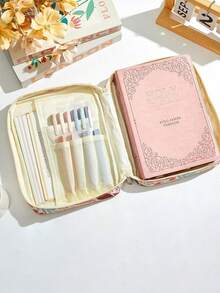 Bible Cover Bag With Embroidered Letter, Zipper Pocket, Portable Book Pouch For Church, Study, Travel, Gift - Multicolor - View 4