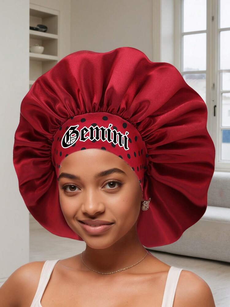 1顶缎面睡帽，个性化十二星座图案缎面宽檐弹力睡帽，缎面发帽（随机印花图案）睡帽，夏季沙滩 - 紅色點點SM87 - 查看 19