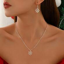 2pcs/Set Elegant Snowflake Silver Color Earrings & Necklace Set, Creative European & American Style, Versatile For Daily Wear And Holidays - Silver - View 5