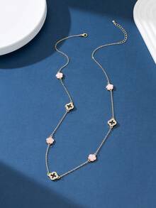 1 pieza Collar de metal dorado minimalista y versátil con trébol hueco largo para mujeres