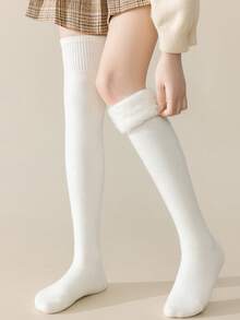 1双羊毛混纺过膝长袜，保暖隔热内衬纯色过膝袜，女士冬季舒适长袜 - 彩色 - 查看 8