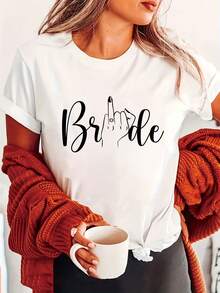 Women's Bride Pattern Casual T-Shirt - Soft Breathable Short Sleeve Round Neck Top, Geometric Print, Machine Washable Summer And All-Season Comfortable Style, Loose Fit Pullover Semi-Transparent Material - White - View 5