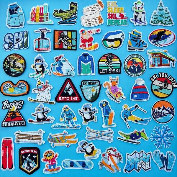 15/30 piezas Parches de tela con tema de esquí de invierno, para manualidades DIY en ropa, bolsos, zapatos, sombreros, cuadernos, accesorios de decoración del hogar