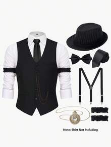 1920s Mens Costume,Roaring 20s Costumes For Men,Gatsby Costume Men,1920s Mens Outfit Hat Vest Pocket Watch Tie-Not Including The Shirt - Mũ sọc đen - Xem 1