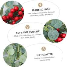 Guirlande de Noël avec cannes, imitation de feuilles d'argent, baies rouges et tiges de verdure au style naturel. Avec baies rouges et feuilles d'eucalyptus pour la décoration de la cheminée, de la table, du centre de table et à suspendre pour la décoration de la maison pendant les fêtes. - Multicolore - Voir 8