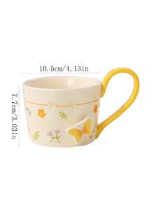 1 pieza Taza con relieve floral y mariposa, hermosa vajilla para el hogar, la oficina, la residencia estudiantil, el desayuno, el agua, regalo, cumpleaños, cafetería, amigos
