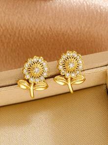 1 Paar zarte, elegante Blumen-Ohrstecker mit Zirkonia-Pavé, geeignet für Teenager, exquisiter Straßen-Party-Glamour-Schmuck als Geburtstagsgeschenk für Freunde