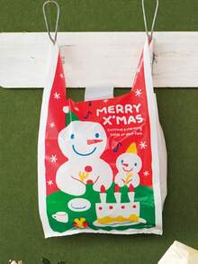 50/10pcs Christmas Gift Bags With Handles - PE Plastic Tote For Weddings, Birthdays, Parties - Red & White Snowman Design, Festive Patterns, For Holiday Presents, Christmas Gift Bags, Party Favor Bags