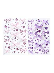 蝴蝶结形面部钻石贴，心形面部钻石贴，五色（粉、红、蓝、紫、白）蝴蝶结形面部装饰钻石贴，心形和圆形粘性面部贴片，面部贴纸，DIY面部贴纸 - 彩色 - 查看 15