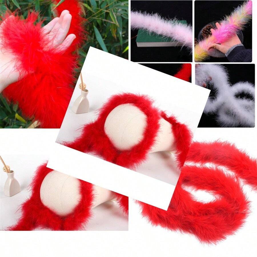 2 Yards Marabou Feather Boa For DIY Craft Sewing Clothing Trim Wedding Party Home Halloween Christmas Costume Decoration Red - 紅色 - 查看 1