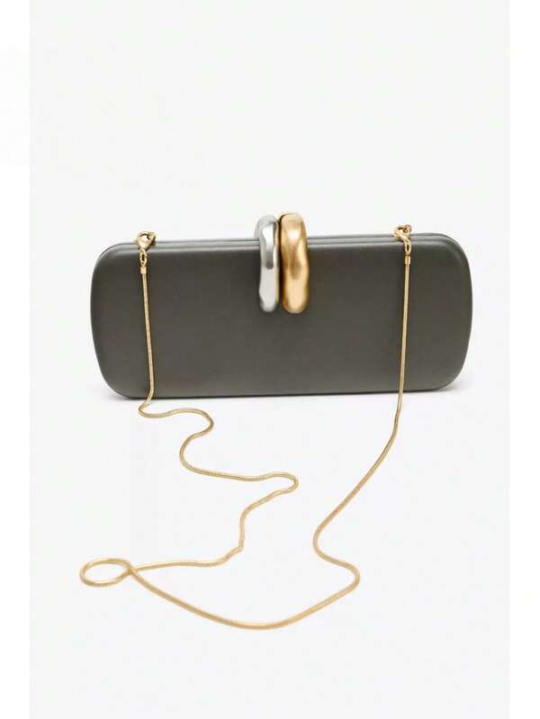 Women Metallic Closure Clutch Evening Dinner Party Box Shape Purse Bag 2025 Autumn Winter New With Snake Chain