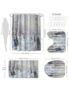 1pc Winter Snowy Birch Forest Printed Waterproof Mildew-Resistant Shower Curtain With Hanging Hooks, Suitable For Home, Apartment, Hotel Bathroom Decor
