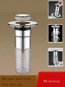 1 pieza Colador de drenaje universal de acero inoxidable, filtro de rejilla plateado práctico con diseño antiatascamiento, accesorio de drenaje multiescenario para baño, cocina, lavandería y artículos de plomería esenciales para el hogar en todas las estaciones