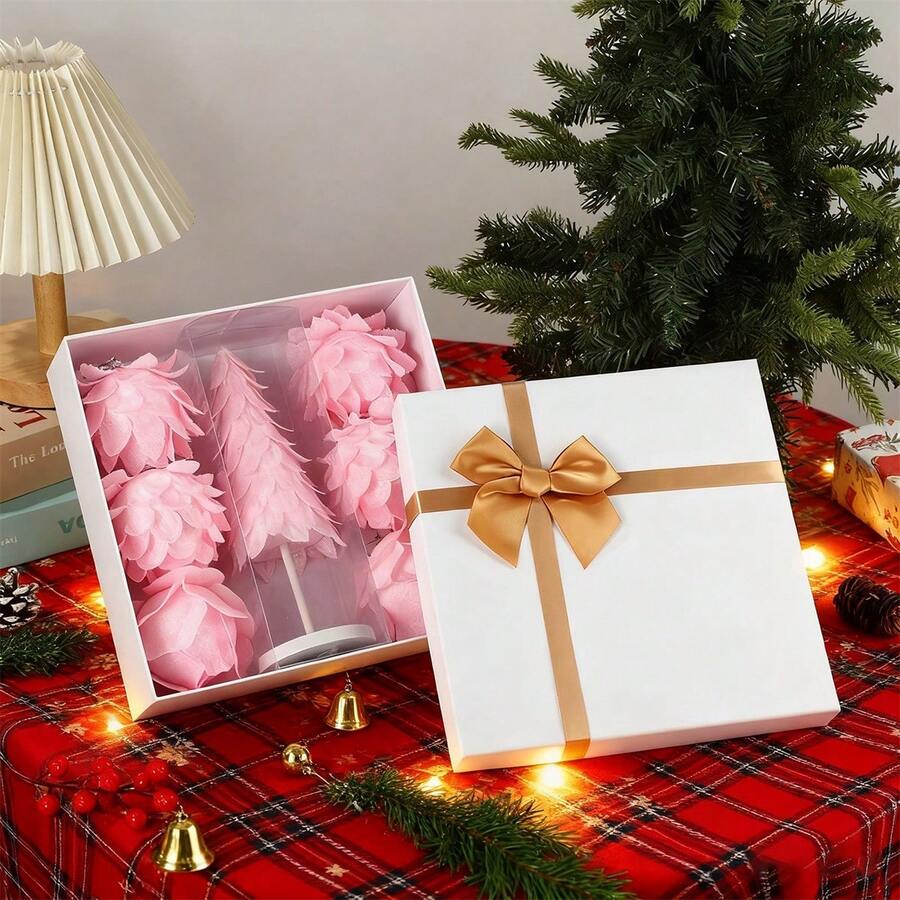 7Pcs Christmas Ornaments Set Tabletop Christmas Tree And Hanging Balls Decor For Farmhouse Home Holiday Party - Pink - View 1