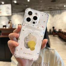 Korean Ins Style Transparent Card Holder Case With Colorful Polka Dot Ice Cream Print, Fashionable & Cute, Shockproof For IPhone 17/16/15/14/13/12/11