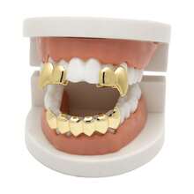 1 Pair Copper Alloy Fang Tooth Hiphop Teeth Jewelry, Party/Nightclub Decoration, Carnival Accessory, Unisex Personalized Stage Props, Includes Dental Mold For Adjustable Fit