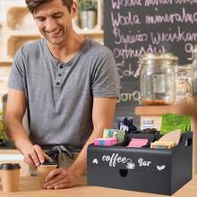 YUNRUICHI Coffee Station Organizer For Countertop Wooden Coffee Bar Accessories Storage With Drawer Detachable Coffee Pods Holder And Basket For Sugar Creamer - Black - View 8