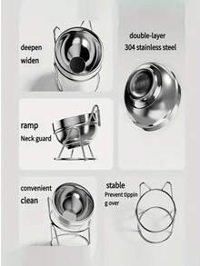 猫耳水碗 不锈钢倾斜护颈猫碗 高脚方便清洁 猫喂食碗 宽底座稳定 宠物用品 - 彩色 - 查看 4