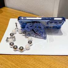 蝴蝶图案单件式极简支架手机壳，防震/TPU硅胶软边奢华保护套，带防尘孔，兼容三星Galaxy S24 Ultra/S24 Plus/S24/S23 Ultra/S23 Plus/S23/S22 Ultra/S22 Plus/S22/S21 Ultra/S21 Plus/S21 FE/S23 FE/S20 Ultra/S20 Plus/S20 FE，以及电镀+TPU硅胶软边全包高端保护壳，适用于A5x/C1 2 3 4 5 6 7 8 9/9 8 7 6 5 4 3 2 1和A1 2 3 4 5 6 7 8 9 9 8 7 6 5 4 3 2 1。 - 藍色+支架+鏈 - 查看 3