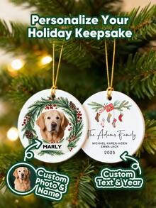 1pc Custom Text Christmas Ornament, Personalized Text Christmas Wooden/Ceramic Ornament, Round Shape Ornament With Hands Of Family, Hanging Accessories Ornaments Memorial Decoration, Scene Decor, Room Decor, Home Decor, Holiday Party Decor, Christmas Decor, Best Gift For Christmas Holiday, Gift For Dad/Mom/Her/Him/Girlfriend/Boyfriend/Pets, Birthday Gift For Couples, Wedding Gift, Anniversary Gift, Housewarming Gifts