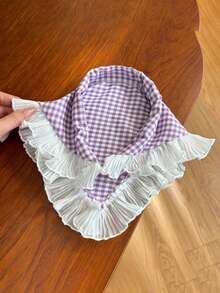 1pc Kids Girls Plaid Headband, Colorful Lace Edge Anti- Bandana Scarf, Versatile Hair Accessories For Toddler Girls - Multicolor - View 13