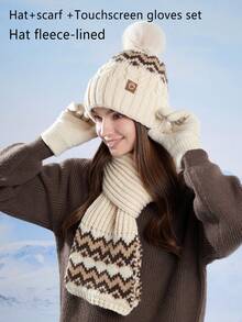 3pcs/2pcs Women Jacquard Hat, Scarf And Gloves Set, Thick Knitted Warm Winter Hat, Neck Warmer Scarf, Christmas Gift For Women, Autumn/Winter Skiing, Cycling, Hiking, Mountaineering Accessories, Christmas Present Valentines Gift - Multicolor - View 20