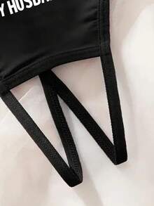 女士性感印花丁字裤，轻薄简约舒适开裆内裤 - 黑色 - 查看 6