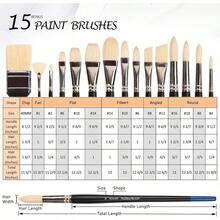 Natural Bristle Professional Paintbrushes Set 15PCS Long Handled Paint Brushes For Acrylic Painting Oil Paint Brushes Of Fan Round Flat Angled Filbert And Chip Tips With Bamboo Storage Pouch
