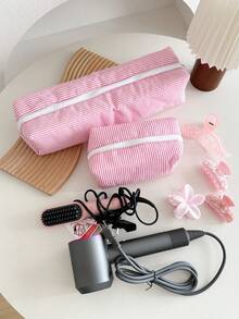 Bow Pattern Pink And Cute Quilted Makeup Bag,Hair Tool Pouch Organizer Bag,Large Capacity Travel Floral Cosmetic Bag Cute Pouch, Makeup Brushes Storage Bag For Women Make Up Bag Makeup Pouch Toiletry Bag Wash Bag Travel Essential Cruise Essentials Vacation Essentials For Men Women - Multicolor - View 2