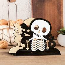 Suporte de Papel Toalha com Padrão de Esqueleto. Material de Madeira, Adequado para Colocação na Mesa Festiva de Casa.