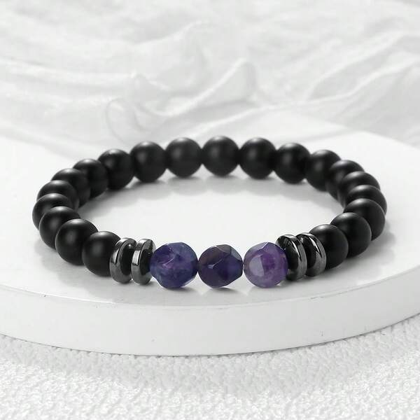 1Pc Of Minimalist 8mm Black Frosted Bracelet With Colorful Round Beads Spaced Between Charming Dopamine Style Bracelets Christmas Birthday Gift Commemorative Jewelry