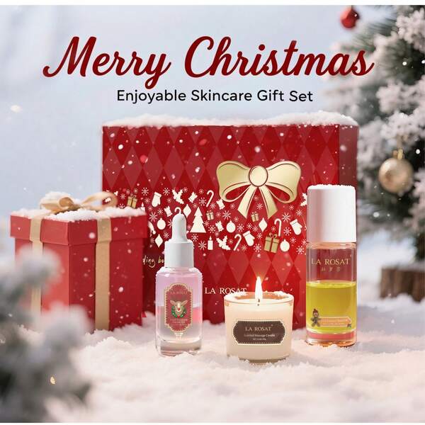 Christmas Enjoyment Skincare Gift Set, Includes 1 Bottle Dual-Extract Facial Serum Oil, 1 Bottle Dual-Extract Body Serum Oil, And 1 Candle. The Candle Wax Can Also Be Used For Body Massage, Christmas Gift Box, Christmas Present, Personal Care, Skin Care