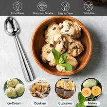 1pc 304 Stainless Steel Ice Cream Scoop (7 Inch), Upright Design, Anti-Freeze Non-Stick Large Cookie Dough Spoon, Professional Metal Ice Cream Disher Suitable For Ice Cream, Cookie Dough, Grains And Fruits