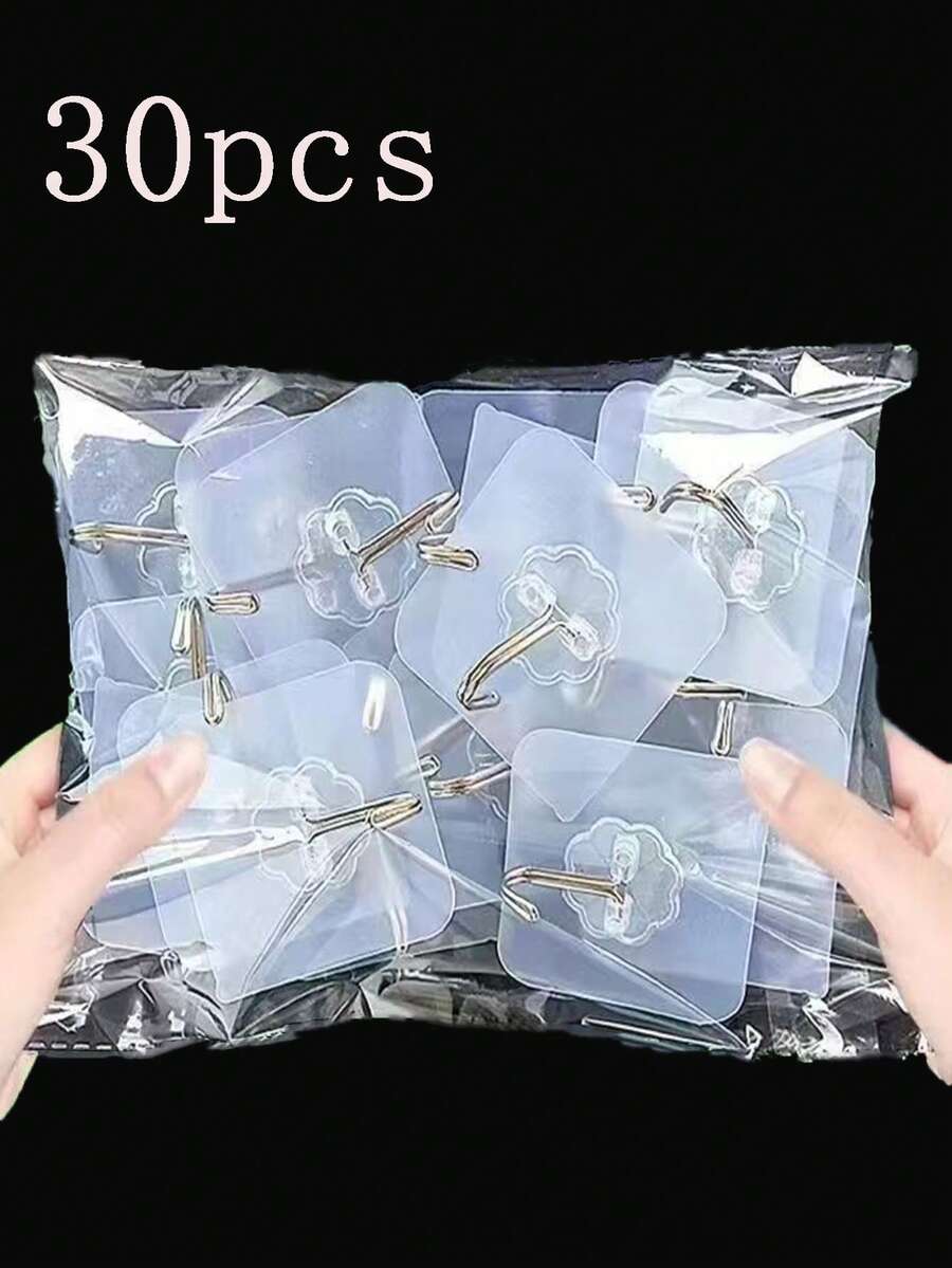 5 pièces/20 pièces/30 pièces/50 pièces Crochet transparent imperméable et anti-humidité pour cuisine, salle de bain, dortoir, porte de toilette, mur arrière auto-adhésif sans perçage, crochets utilitaires