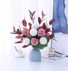 Flores Ramo De Crisantemo Artificial Ramo Novia Camelia Te flor de Seda Hortensian Centro de Mesa decoración Eventos Jardin hogar Boda XV años - 1 - Ver 9