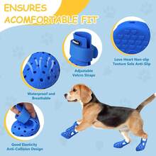 Zapatos para perros para pavimento caliente, a prueba de agua, para perros medianos y grandes, fácil de poner y quitar, ajustable, fácil de limpiar, para playa y exterior, azul, talla M: (3''x2.25'')(L*A),23885309 - Azul - Ver 5