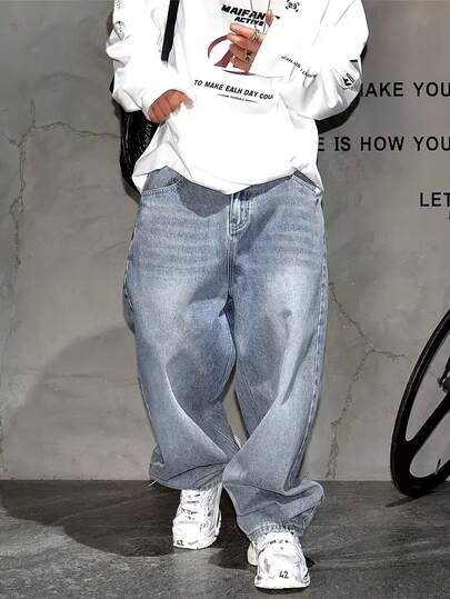 Jeans casuales de ajuste holgado para hombres, estilo de ropa de calle de moda, adecuados para uso diario y oficina