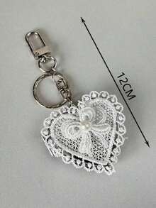 ROMWE Kawaii 1pc Lace Heart Bow Decor Mirror Keychain, Vintage Y2K Cute Versatile Bag Charm Valentines - Hồng - Xem 3
