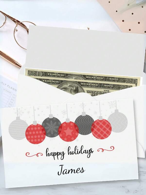 1/3/5 Pc, Personalized Customization Happy Holidays Envelope With Blank Note Card - Money, Check And Currency Holder, Happy Holidays And New Year Greetings For Cash, Coins, Presents And Gift Cards, Personalized Holiday Envelopes, Custom Happy Envelopes, Blank Note Card Envelopes, Holiday Cash Envelopes, New Year Check Envelopes, Christmas Money Clip Envelopes