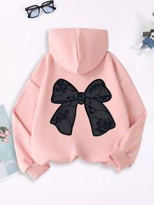1 buah Sweatshirt Gaya Y2K Manis untuk Remaja Perempuan dengan Motif Pita Renda, Lembut dan Nyaman, Pakaian Kasual Sehari-hari. - Berwarna merah muda - View 3