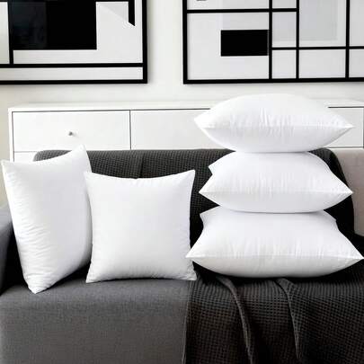 Tomnk Set Of 4/6 White Square Throw Pillows – Halloween Decor Couch Pillow, Soft Polyester Fabric, Plush Texture, Ideal For Bed & Couch, Adds Comfort & Modern Style, Decorative Accent Cushions