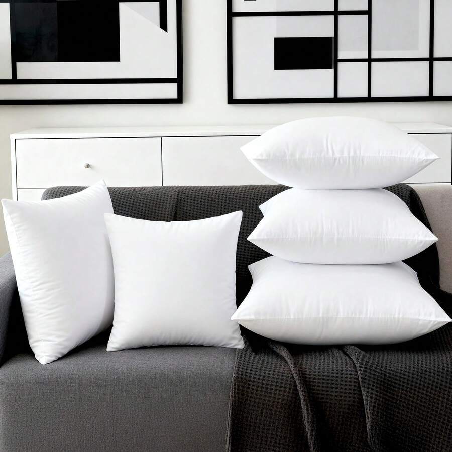 Tomnk Set Of 4/6 White Square Throw Pillows, Couch Pillow, Soft Polyester Fabric, Plush Texture, Ideal For Bed & Couch, Adds Comfort & Modern Style, Decorative Accent Cushions - trắng - Xem 1