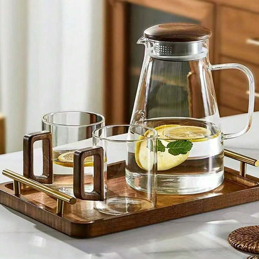 1pc High-Capacity, Stylish, Heat-Resistant Glass Water Pitcher, Transparent Borosilicate Cold Water Carafe - Multicolor - View 1