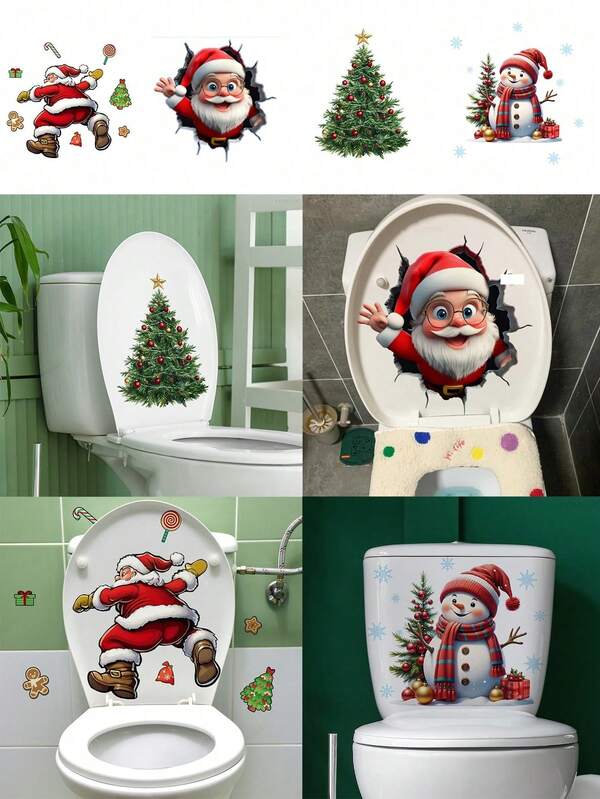 1 pièce Autocollants décoratifs de Père Noël, sapin de Noël, boules colorées, bonhomme de neige, pour mur, toilettes, décorations de Noël, convient pour la chambre, la maison, le mur, la salle de bain, la chambre à coucher, le salon, la cuisine, décoration de la maison, décoration de pièce