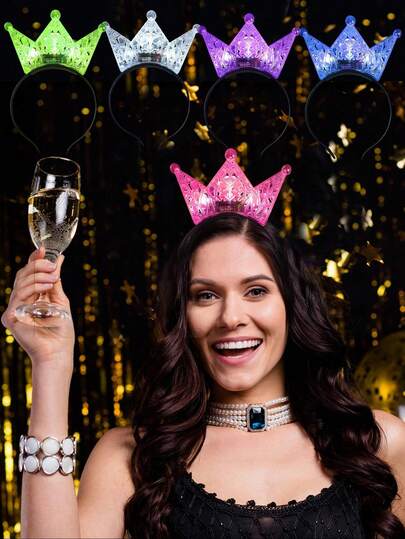 1PC/4pcs LED Hollow-Out Crown Light-Up Headband, Used For Glowing In The Dark At Neon Rave Parties, Carnivals, Women's Adult Birthdays, Christmas Gifts, And Party Supplies (Colors Random)